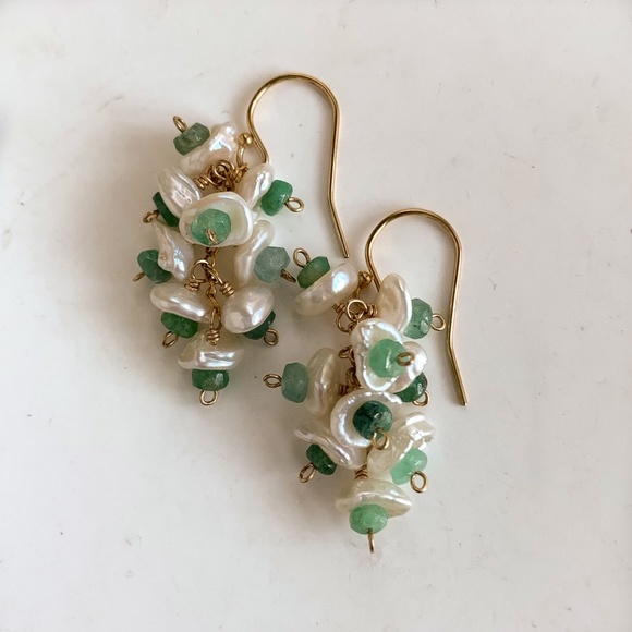 Christine Jones Jewelry Jewelry - Emerald, keishi pearl, 14k gold filled earring